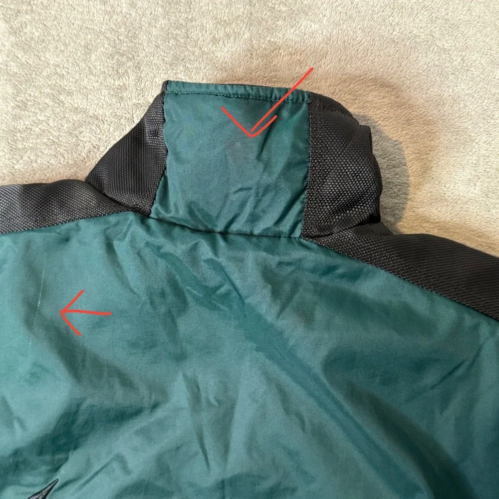 VTG Nike 90s Anorak Jacket Green Black Big Swoosh Quilted‎ L Pullover Kangaroo